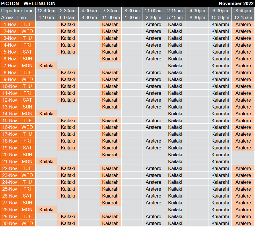 Interislander CV Timetable KiwiRail Freight